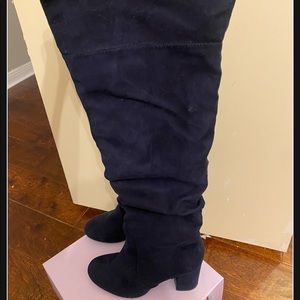 Over the knee high dark blue boots